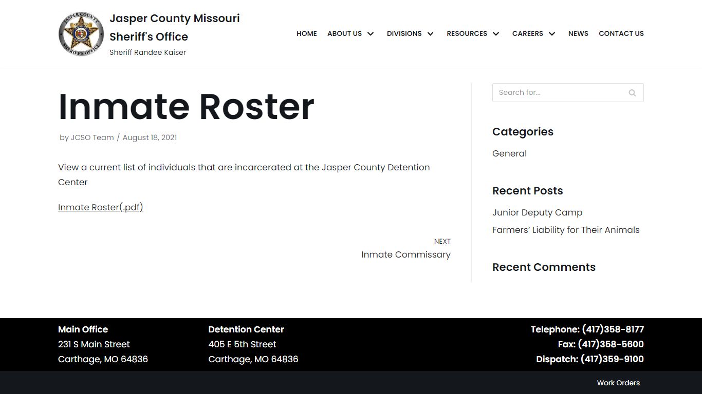 Inmate Roster – Jasper County Missouri Sheriff’s Office
